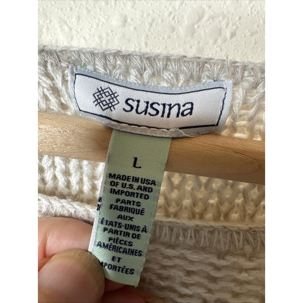 Susina Womens Hi-Low Sweater Size L Oatmeal Beige Long Sleeve Relaxed Pullover - Picture 4 of 10
